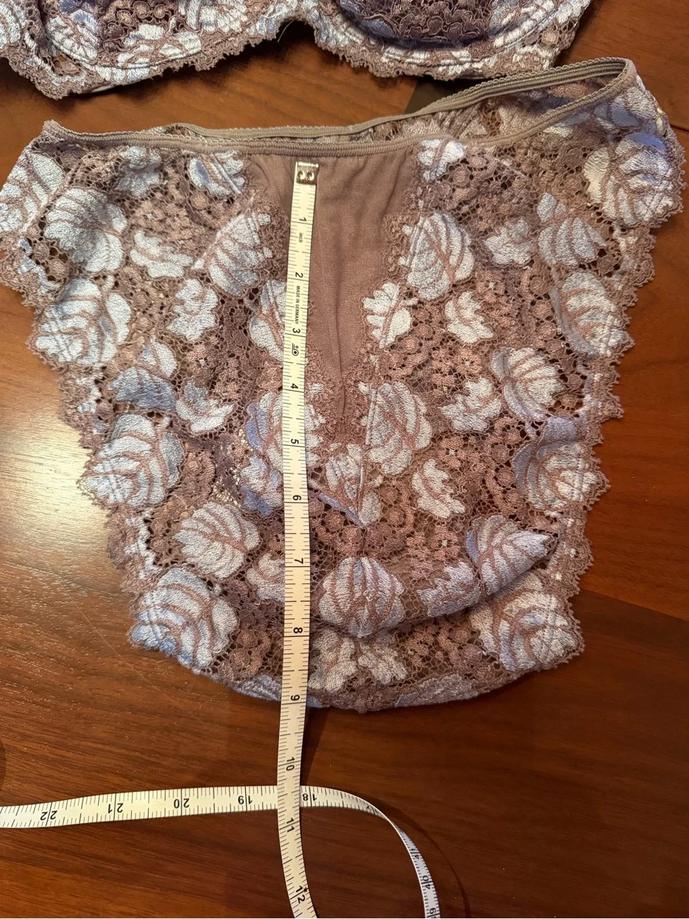 Lise Charmel French Floral Lace Underwire Bra & Brief Set in Taupe and light blu